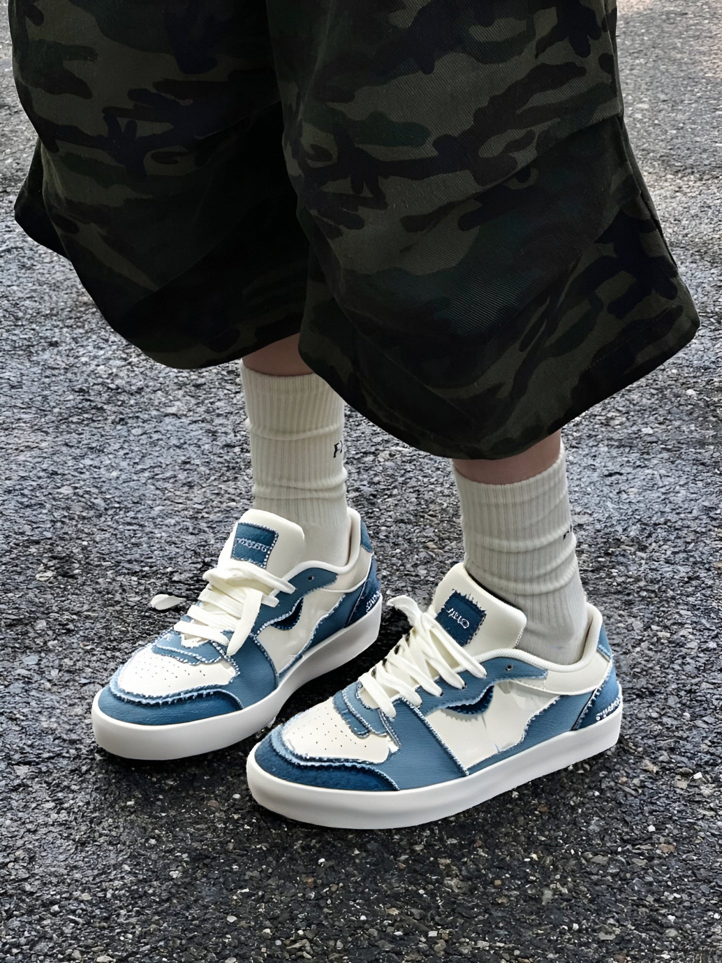 STOKADO Women’s Denim & Faux Leather Platform Sneakers – S902