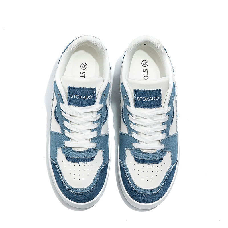 STOKADO Women’s Denim & Faux Leather Platform Sneakers – S902