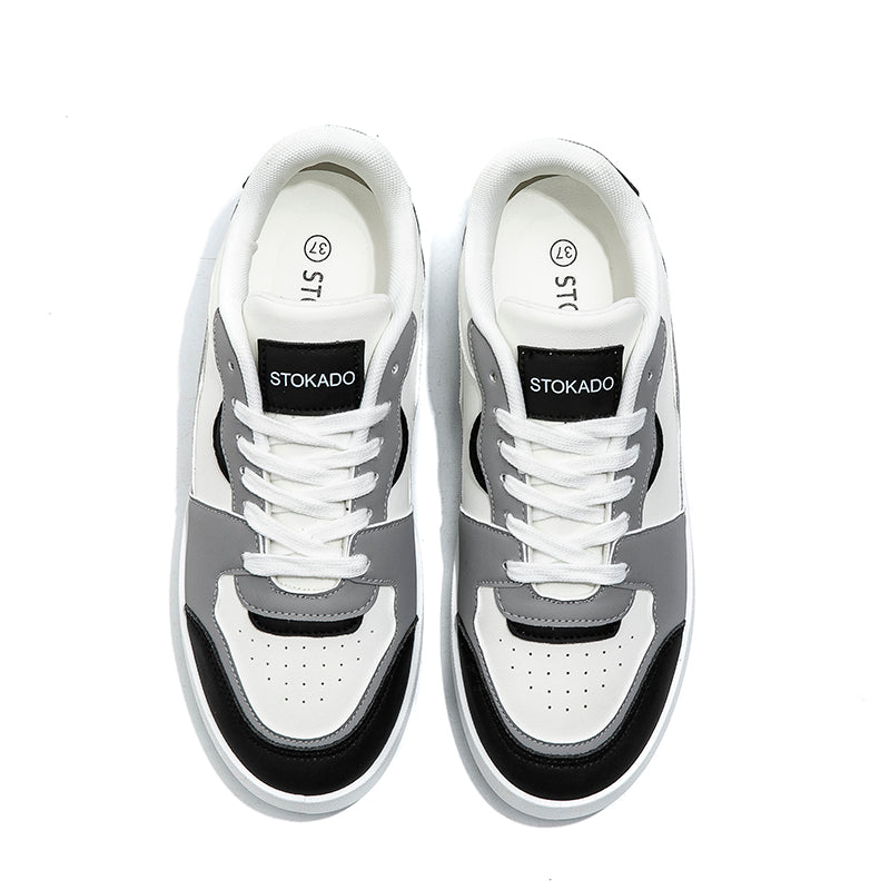 STOKADO Women’s Black & White Leather Sneakers – S902
