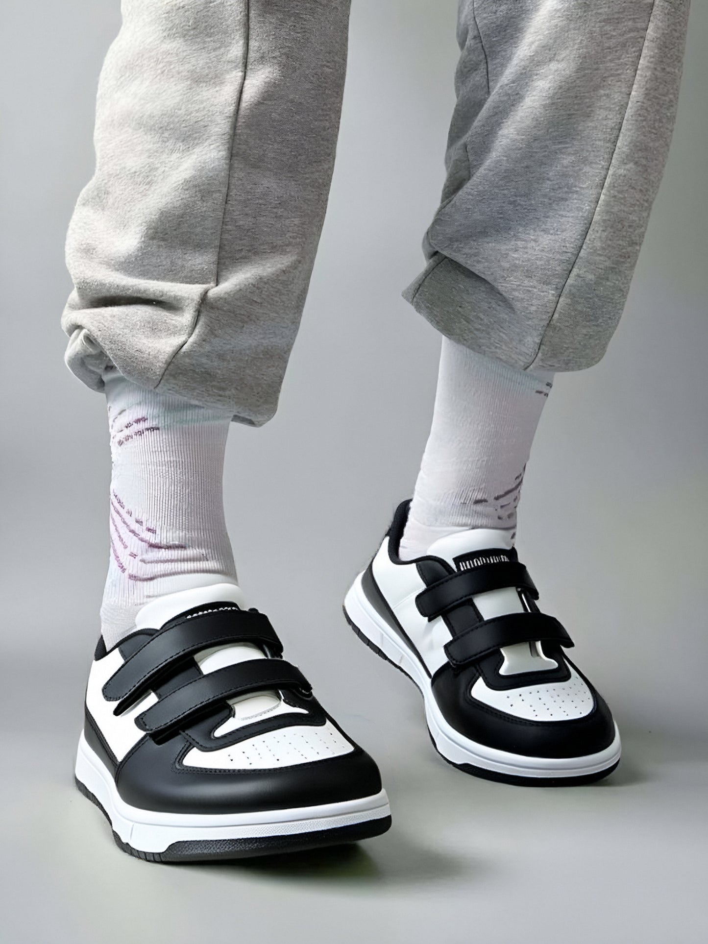 STOKADO Men’s Leather Velcro Sneakers – Panda Color #T901