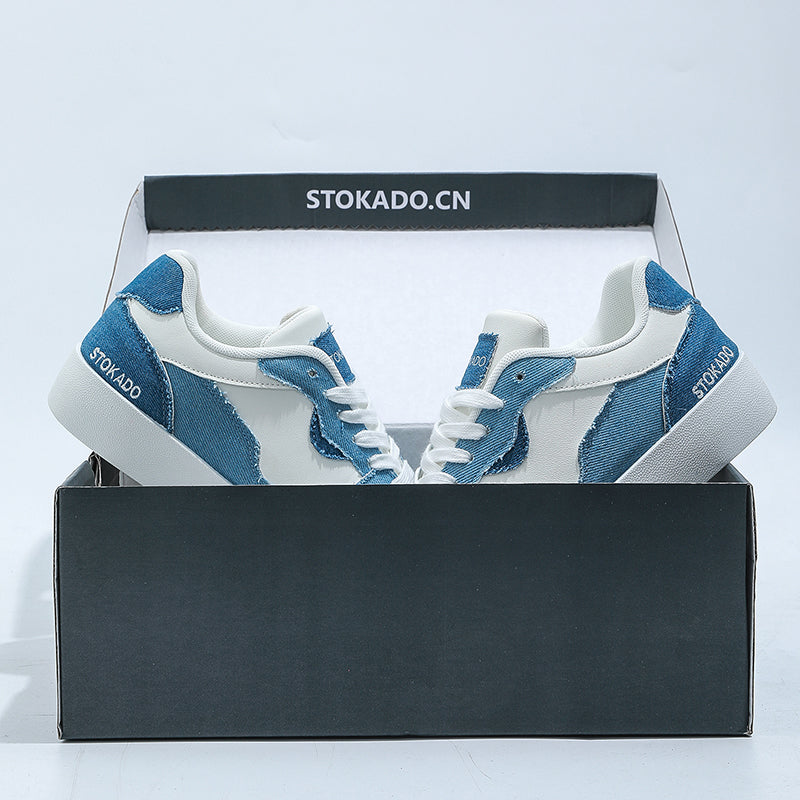 STOKADO Women’s Denim & Faux Leather Platform Sneakers – S902