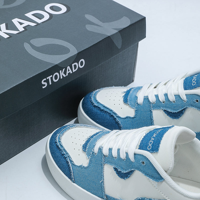 STOKADO Women’s Denim & Faux Leather Platform Sneakers – S902