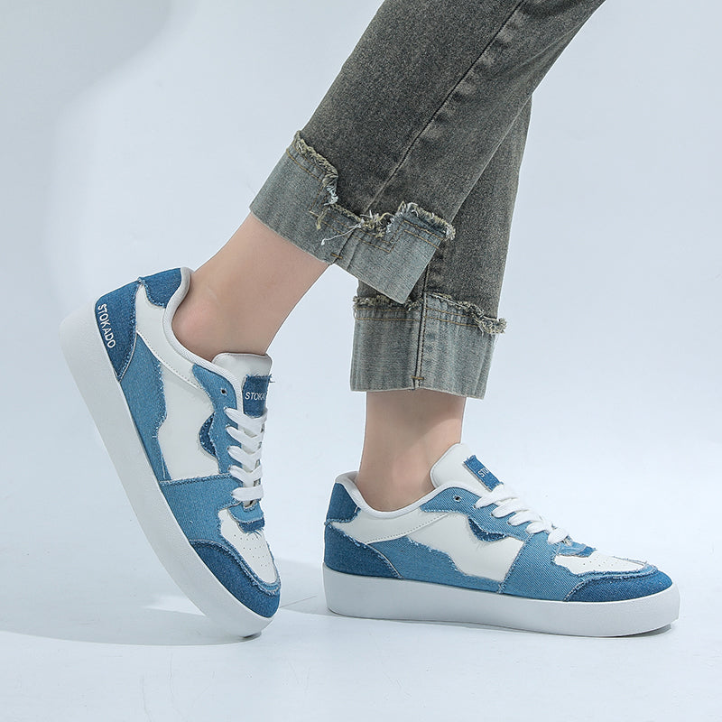 STOKADO Women’s Denim & Faux Leather Platform Sneakers – S902
