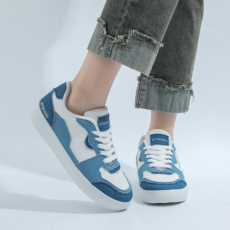 STOKADO Women’s Denim & Faux Leather Platform Sneakers – S902