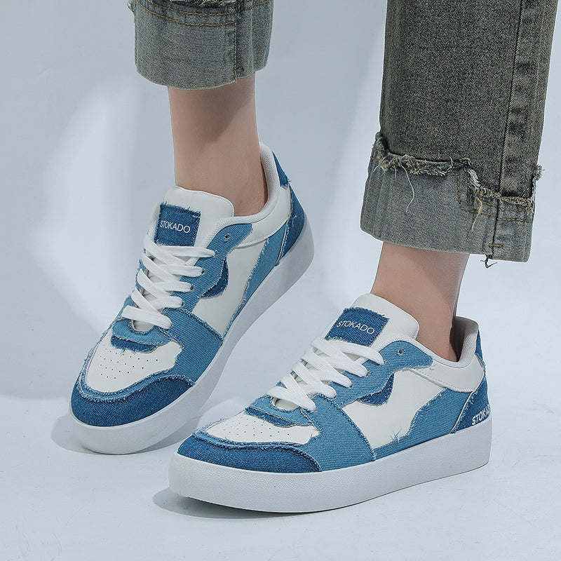 STOKADO Women’s Denim & Faux Leather Platform Sneakers – S902