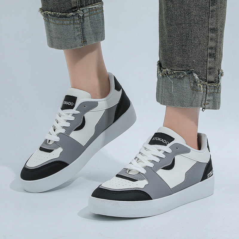 STOKADO Women’s Black & White Leather Sneakers – S902