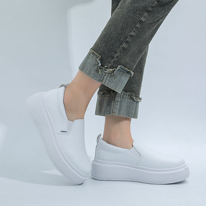 STOKADO Women’s White Leather Platform Shoes – S900