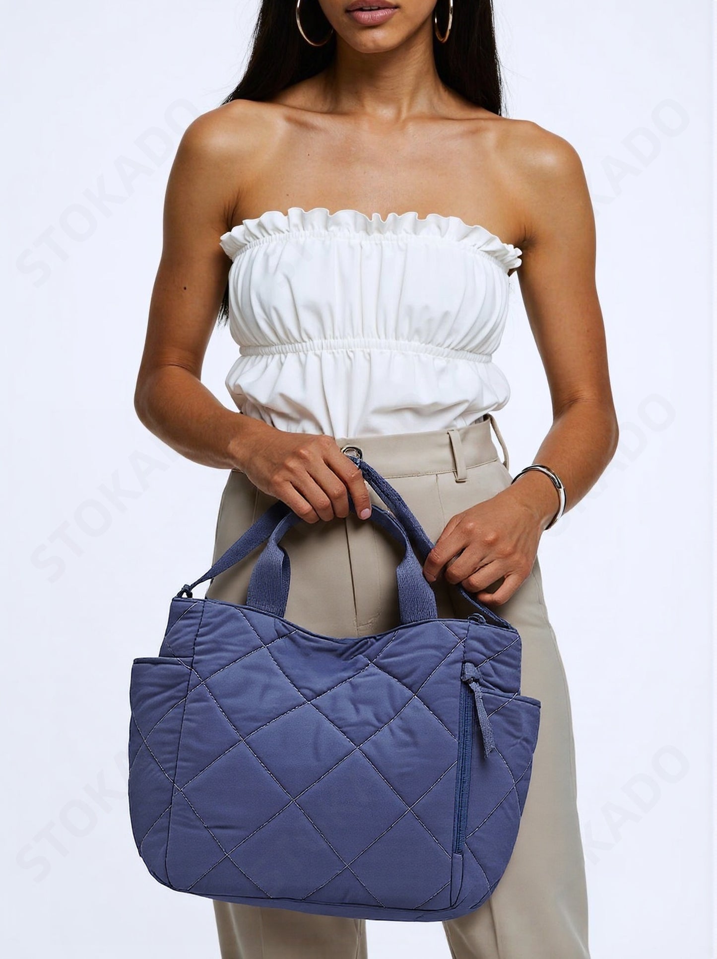 STOKADO Large Nylon Tote Bag – Korean Style Soft Crossbody & Shoulder Bag for Women E2096