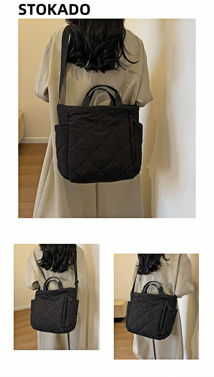 STOKADO Large Nylon Tote Bag – Korean Style Soft Crossbody & Shoulder Bag for Women E2096