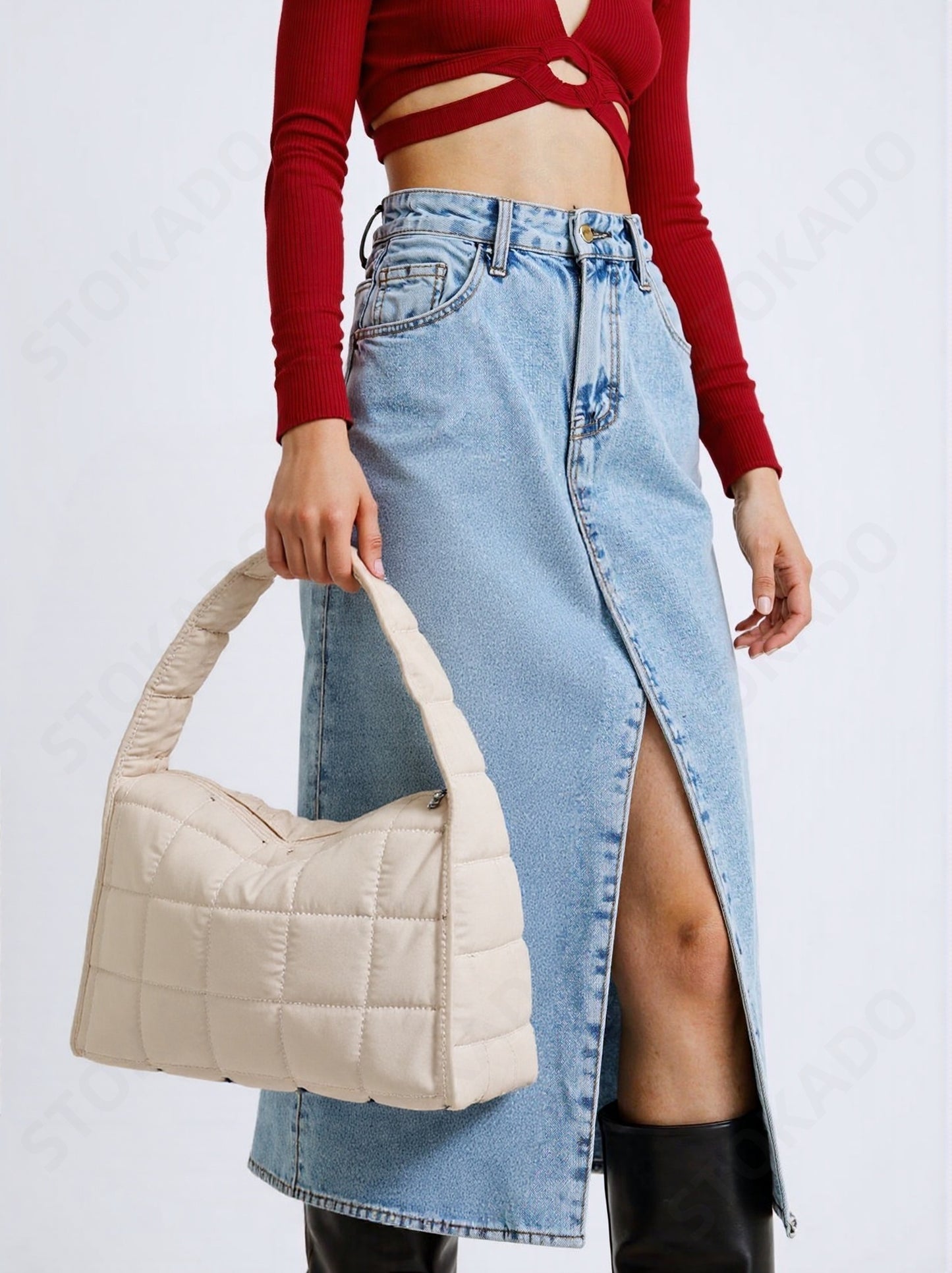 STOKADO Quilted Tote Bag – Large Capacity Shoulder Bag for Daily & Office Use E3053