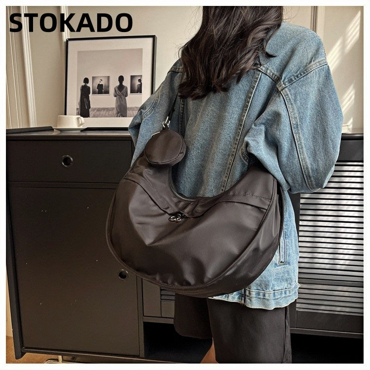 STOKADO Crescent Nylon Crossbody Bag – Lightweight Japanese-Style Commuter Sling E3013