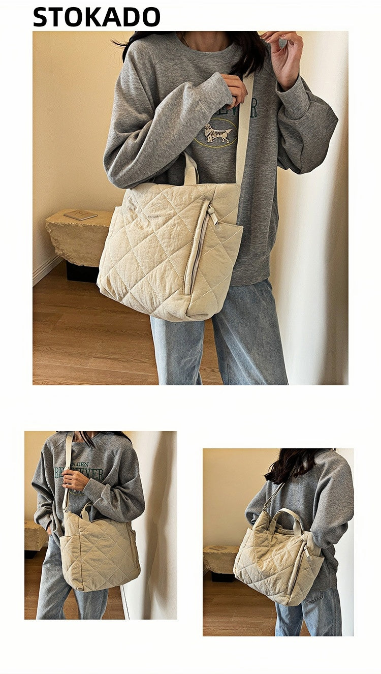 STOKADO Large Nylon Tote Bag – Korean Style Soft Crossbody & Shoulder Bag for Women E2096