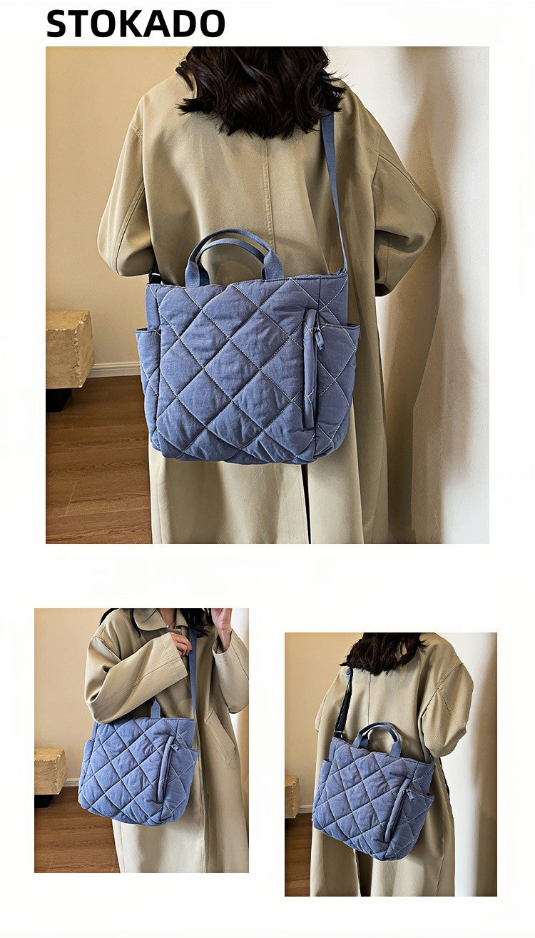 STOKADO Large Nylon Tote Bag – Korean Style Soft Crossbody & Shoulder Bag for Women E2096