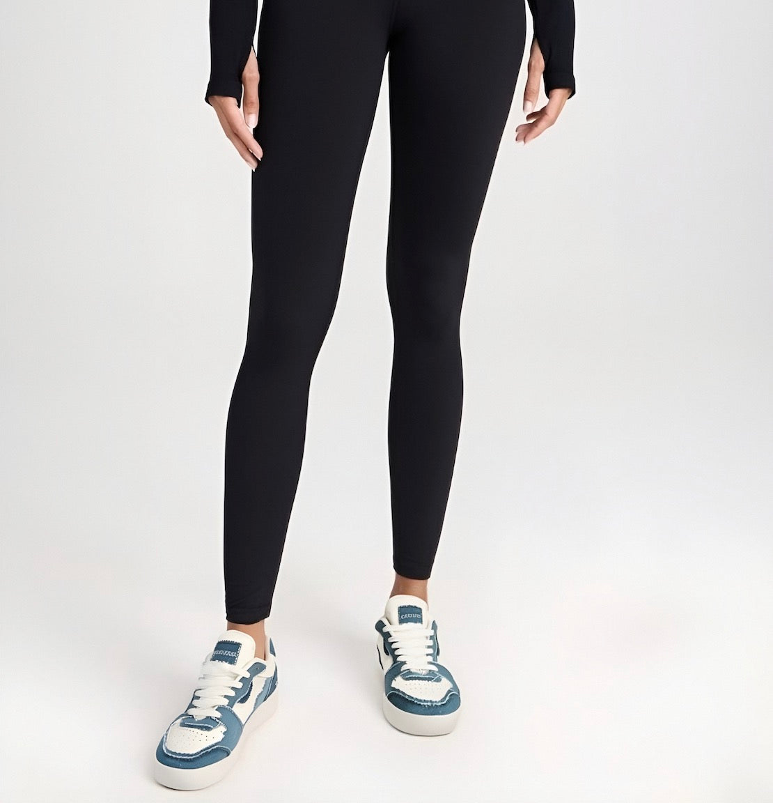 STOKADO Women’s Denim & Faux Leather Platform Sneakers – S902