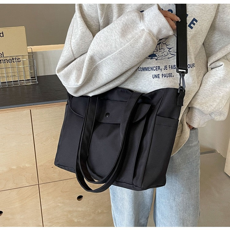 STOKADO black nylon structured tote with top handles
