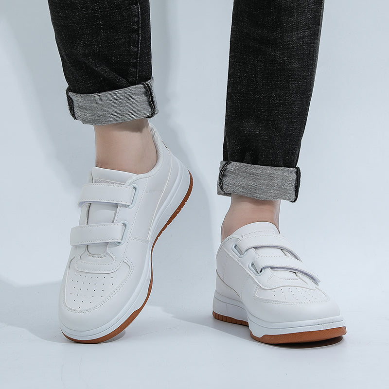 White Velcro Sneakers, Comfortable Casual Shoes for Everyday Wear.