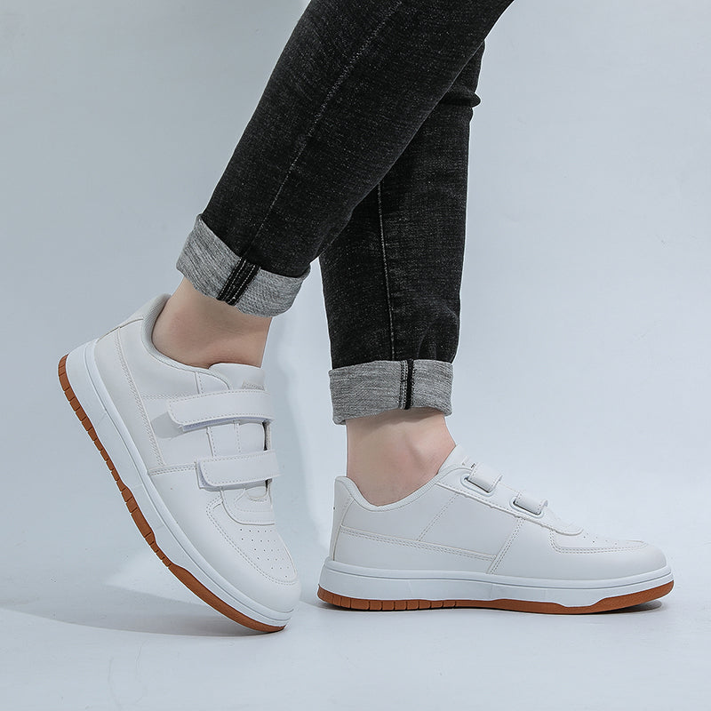 White Velcro Sneakers, Comfortable Casual Shoes for Everyday Wear.
