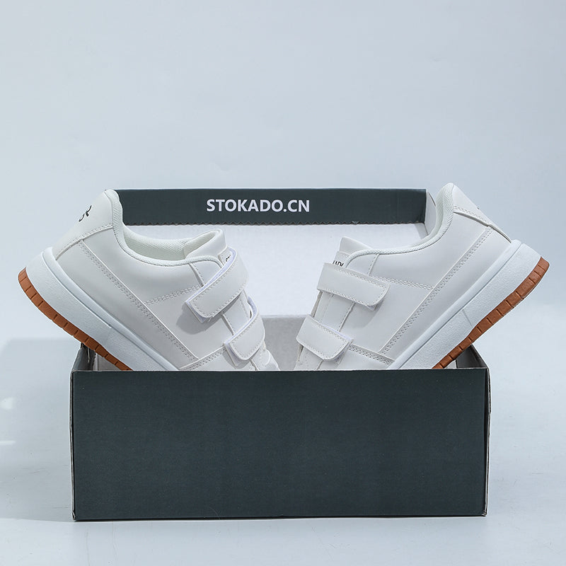 White Velcro Sneakers, Comfortable Casual Shoes for Everyday Wear.