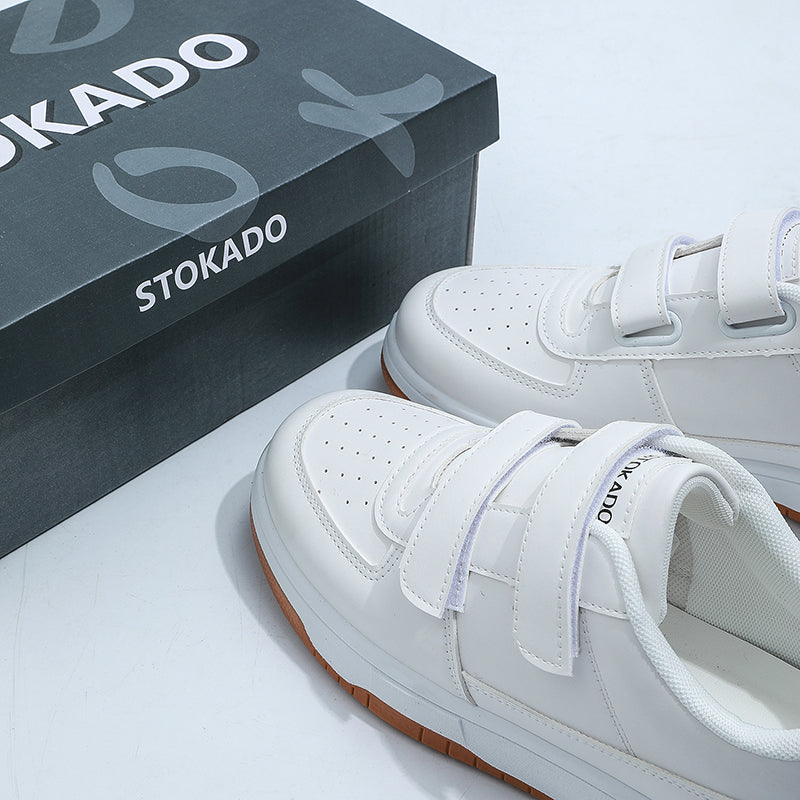 White Velcro Sneakers, Comfortable Casual Shoes for Everyday Wear.
