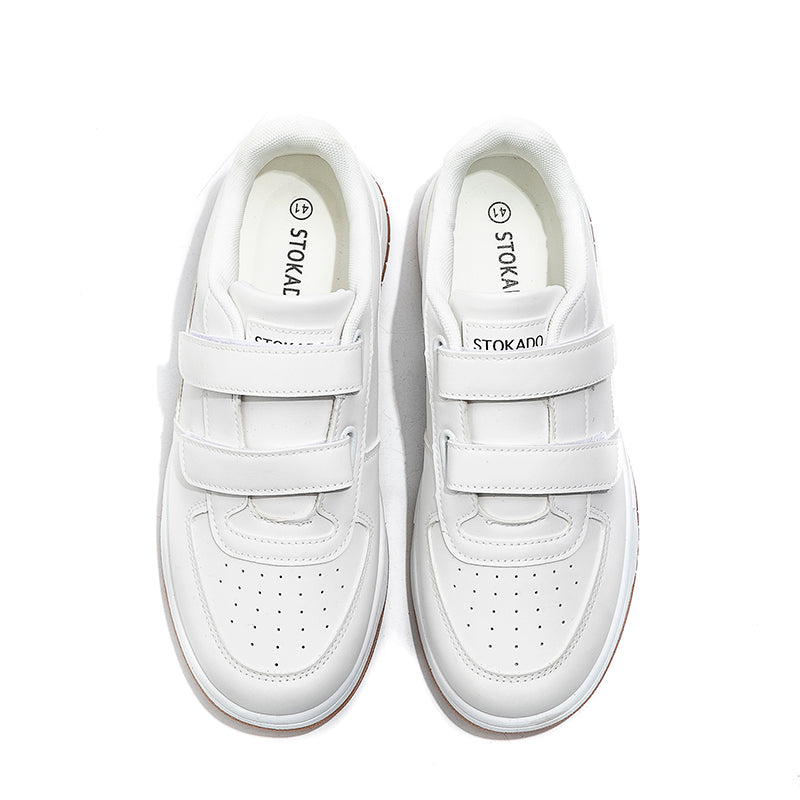 White Velcro Sneakers, Comfortable Casual Shoes for Everyday Wear