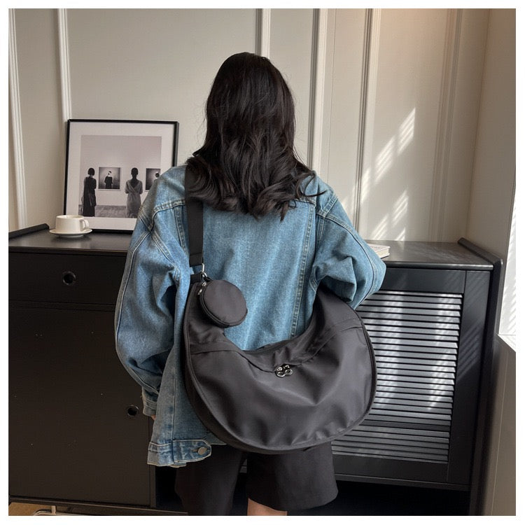 STOKADO Crescent Nylon Crossbody Bag – Lightweight Japanese-Style Commuter Sling E3013