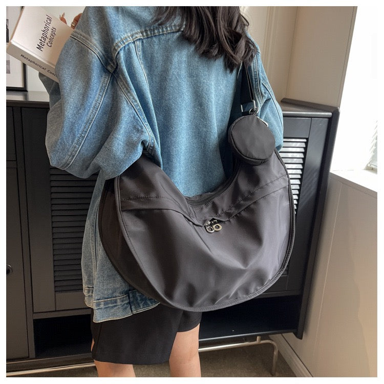 STOKADO Crescent Nylon Crossbody Bag – Lightweight Japanese-Style Commuter Sling E3013
