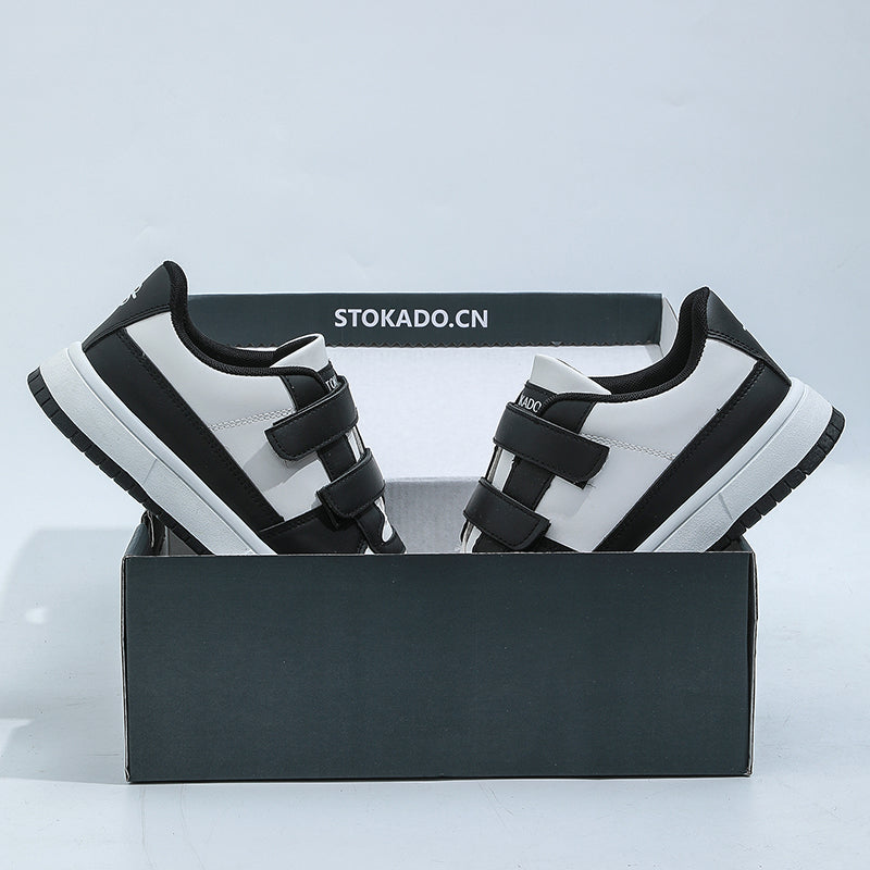 STOKADO Men Leather Velcro Strap Panda Color Shoes #T901