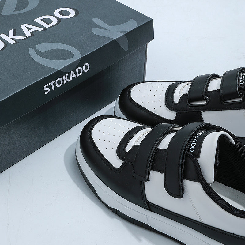 STOKADO Men Leather Velcro Strap Panda Color Shoes #T901