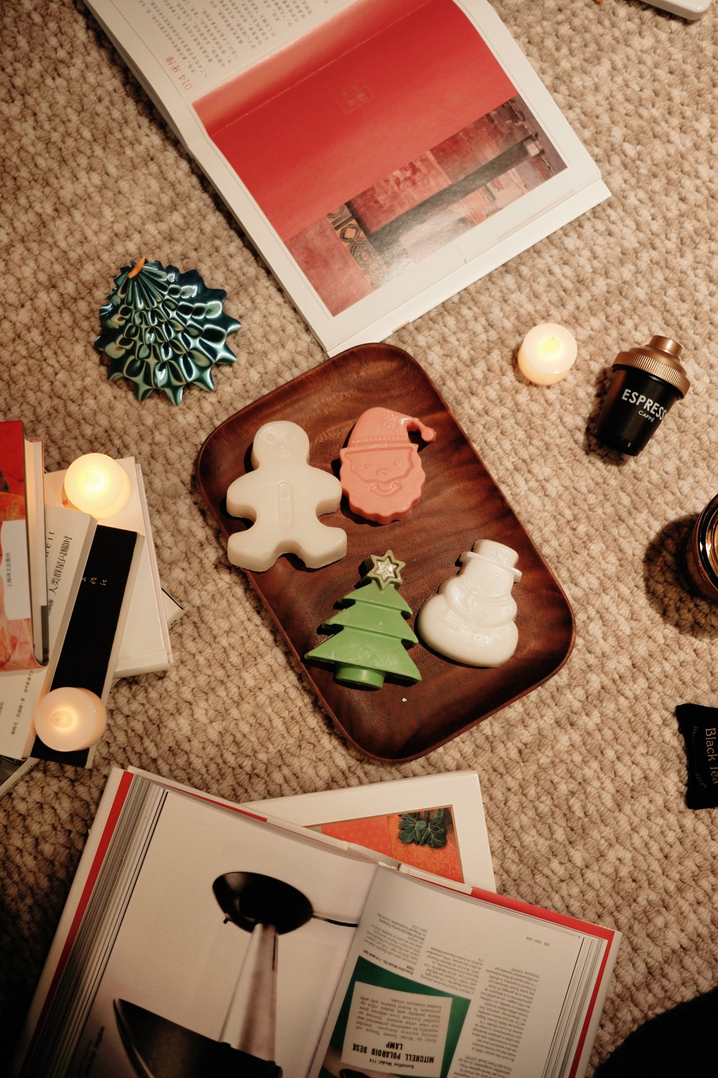 STOKADO Handmade Christmas Soap Gift Set – Natural Holiday Soaps (Tree/Gingerbread/Bell/Snowman) | Cute Stocking Stuffers + Gift Bag