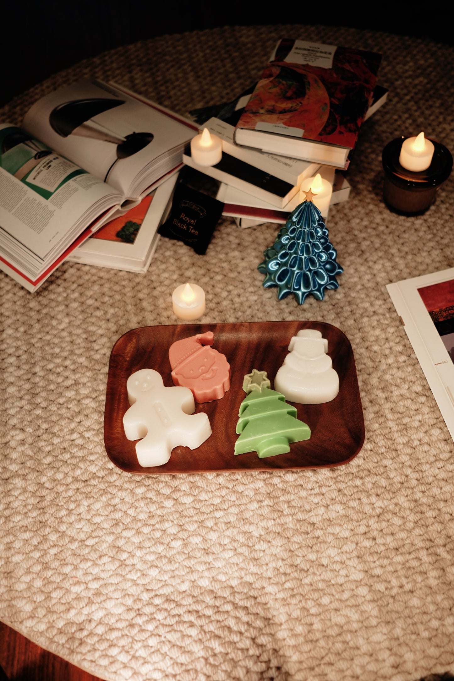 STOKADO Handmade Christmas Soap Gift Set – Natural Holiday Soaps (Tree/Gingerbread/Bell/Snowman) | Cute Stocking Stuffers + Gift Bag