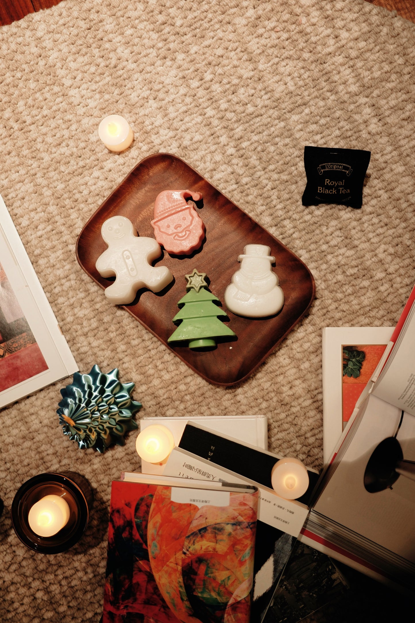 STOKADO Handmade Christmas Soap Gift Set – Natural Holiday Soaps (Tree/Gingerbread/Bell/Snowman) | Cute Stocking Stuffers + Gift Bag