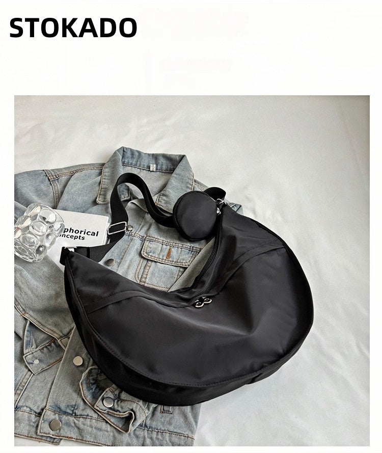 STOKADO Crescent Nylon Crossbody Bag – Lightweight Japanese-Style Commuter Sling E3013